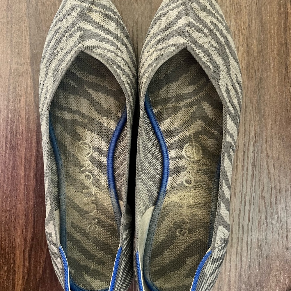 Rothy's Zebra Pattern Flats with Blue Accents